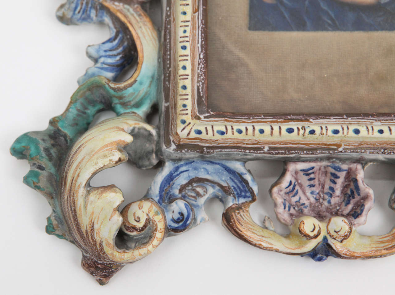 French 18th Century Portrait in Faience Frame For Sale