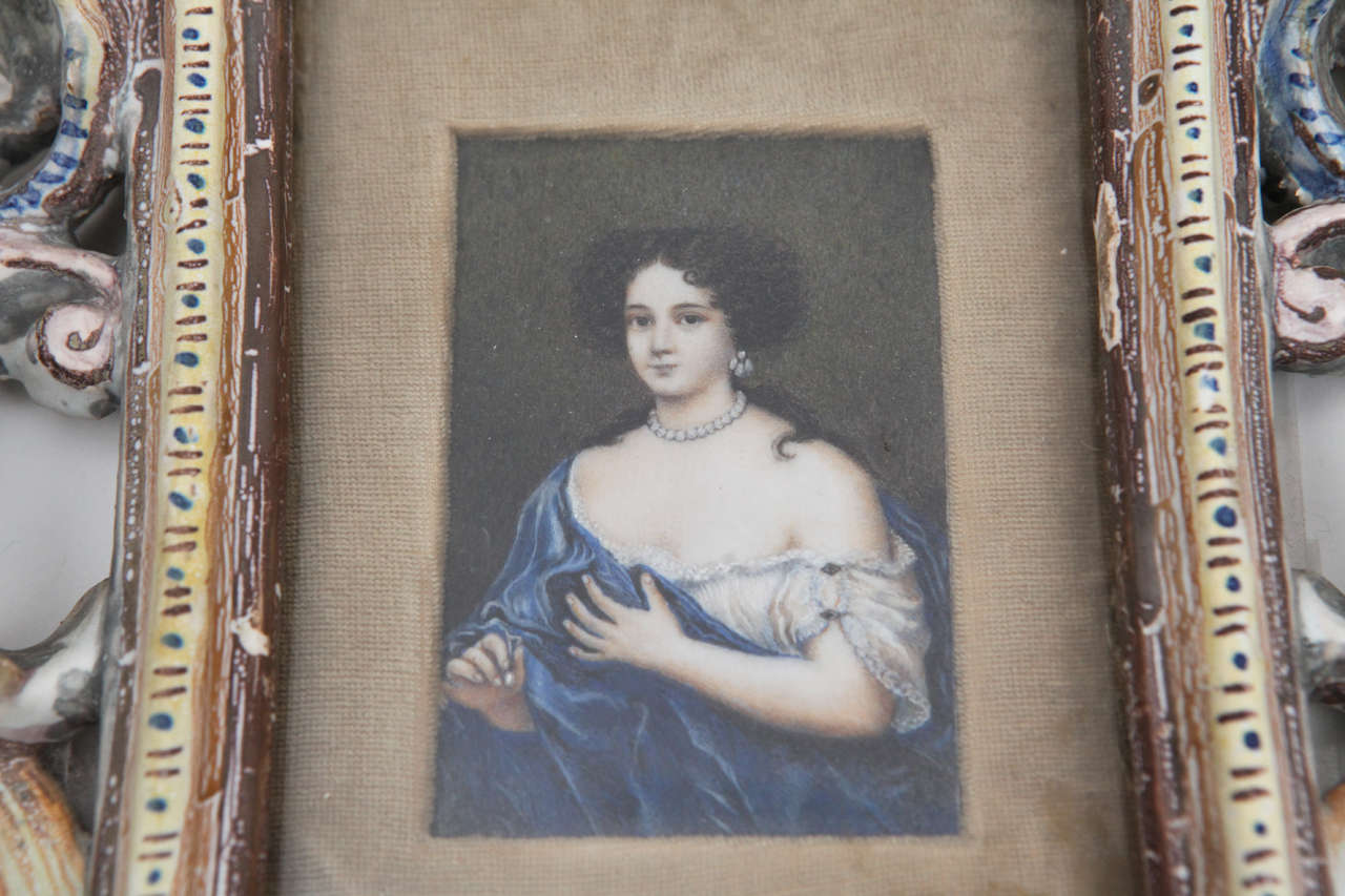 18th Century Portrait in Faience Frame In Good Condition For Sale In Los Angeles, CA