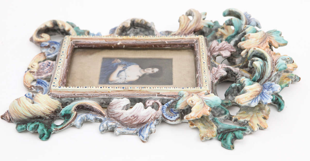 18th Century and Earlier 18th Century Portrait in Faience Frame For Sale