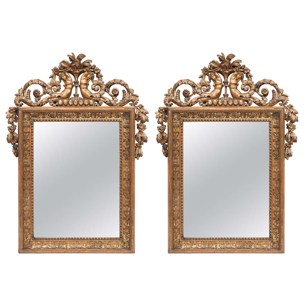 Paar französische Empire-Spiegel aus vergoldetem Holz aus dem 19. Jahrhundert