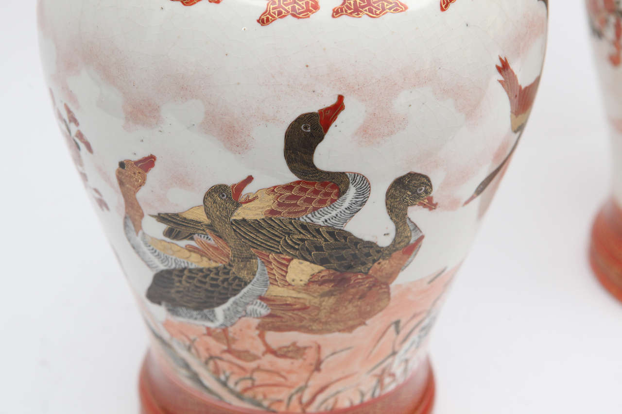 Hand-Painted Pair of 19th Century Japanese Porcelain Kutani Vases For Sale