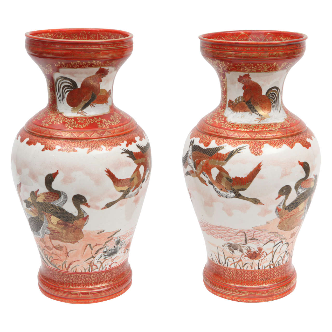 Pair of 19th Century Japanese Porcelain Kutani Vases For Sale at 1stDibs