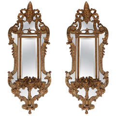 Pair of 19th Century Italian Giltwood and Gesso Girandole Mirrors