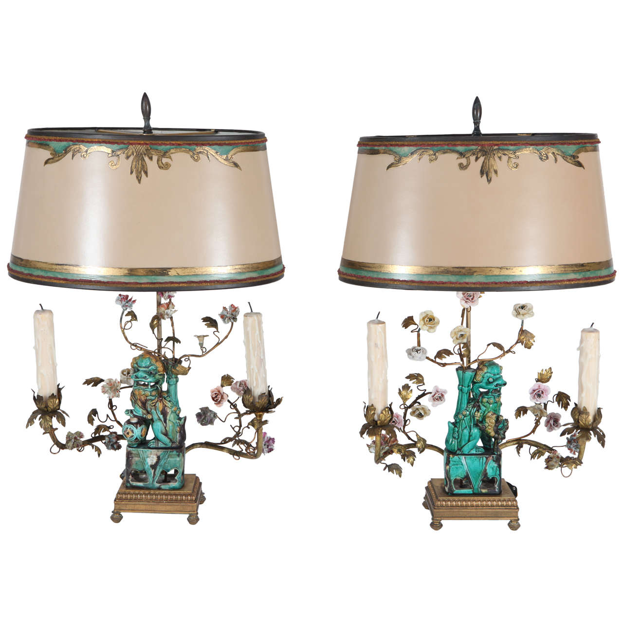 Pair of 19th Century French Chinese Foo Dog Lamps