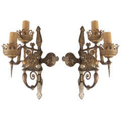 Pair of 19th c. Italian Dore Bronze Sconces