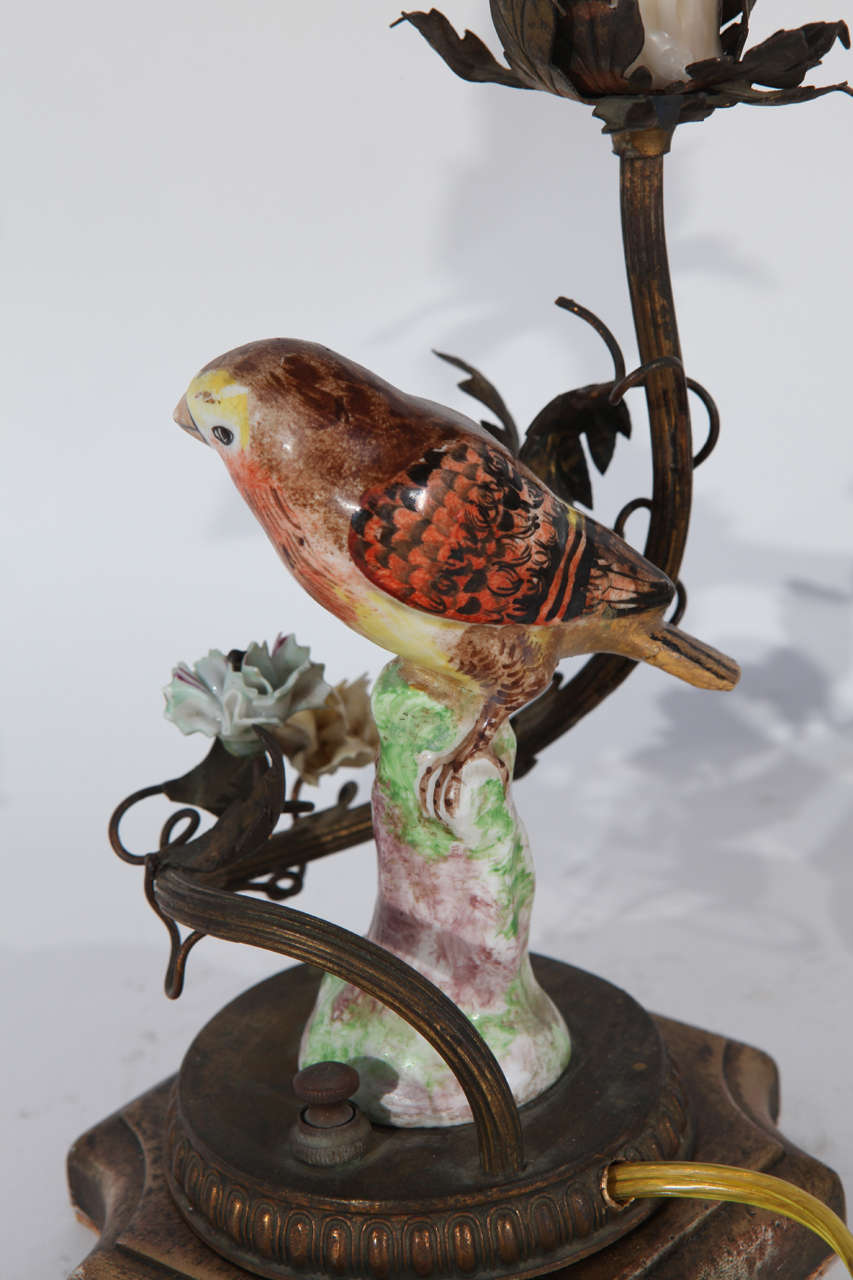 Pair of 1900s German Porcelain Bird Lamps 1