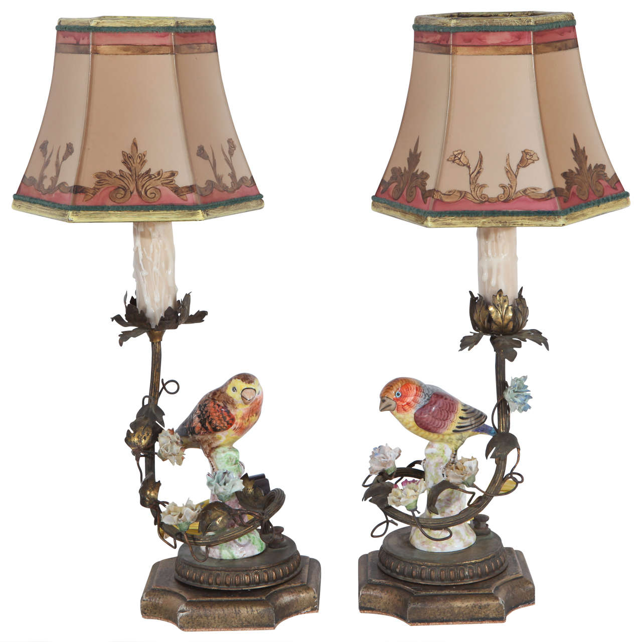 Pair Of 1900s German Porcelain Bird Lamps For At 1stdibs