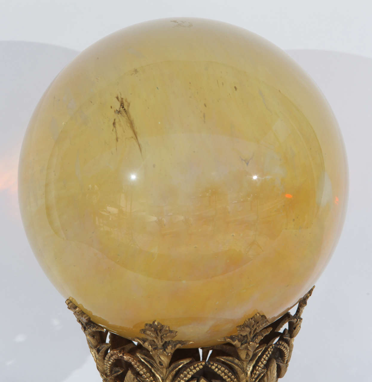 19th Century French, Dore Bronze Rouge Marble Stand with an Opalescent Glass Orb In Excellent Condition In Los Angeles, CA