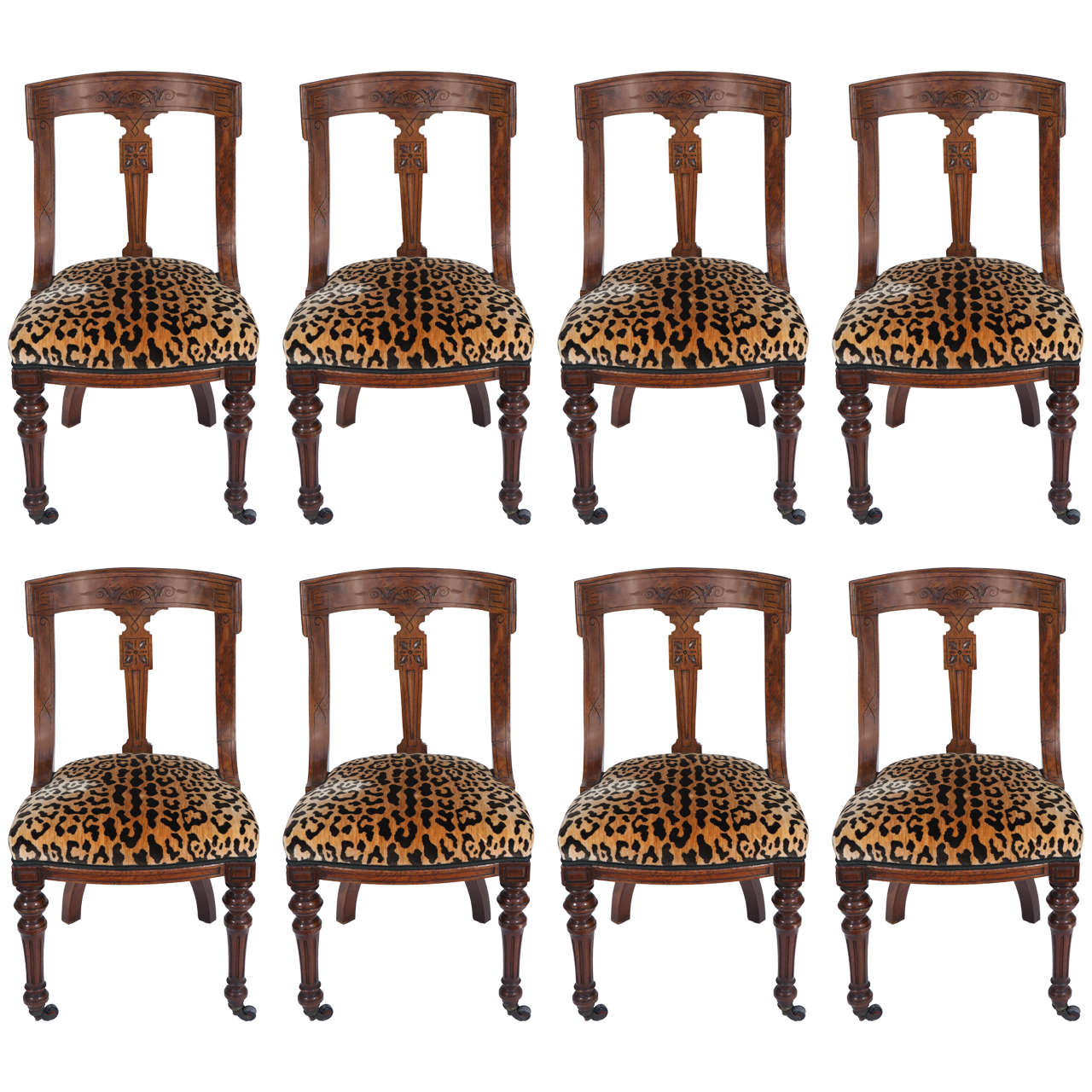 Group of Eight 19th Century English Walnut Dining Chairs