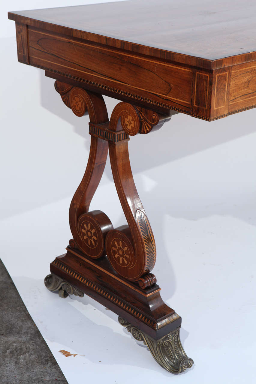 19th Century English Rosewood Regency Desk with Two Drawers In Excellent Condition In Los Angeles, CA