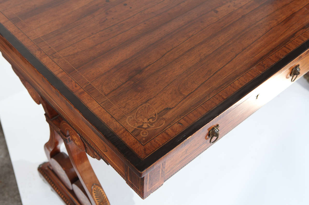 Bronze 19th Century English Rosewood Regency Desk with Two Drawers