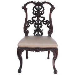Einzelner chinesischer Chippendale-Beistellstuhl aus dem 19. Jahrhundert