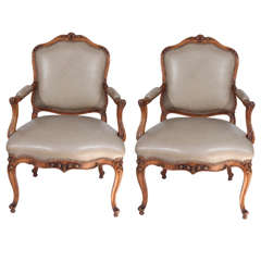 Antique Pair of 19th Century Austrian Fruitwood Armchairs