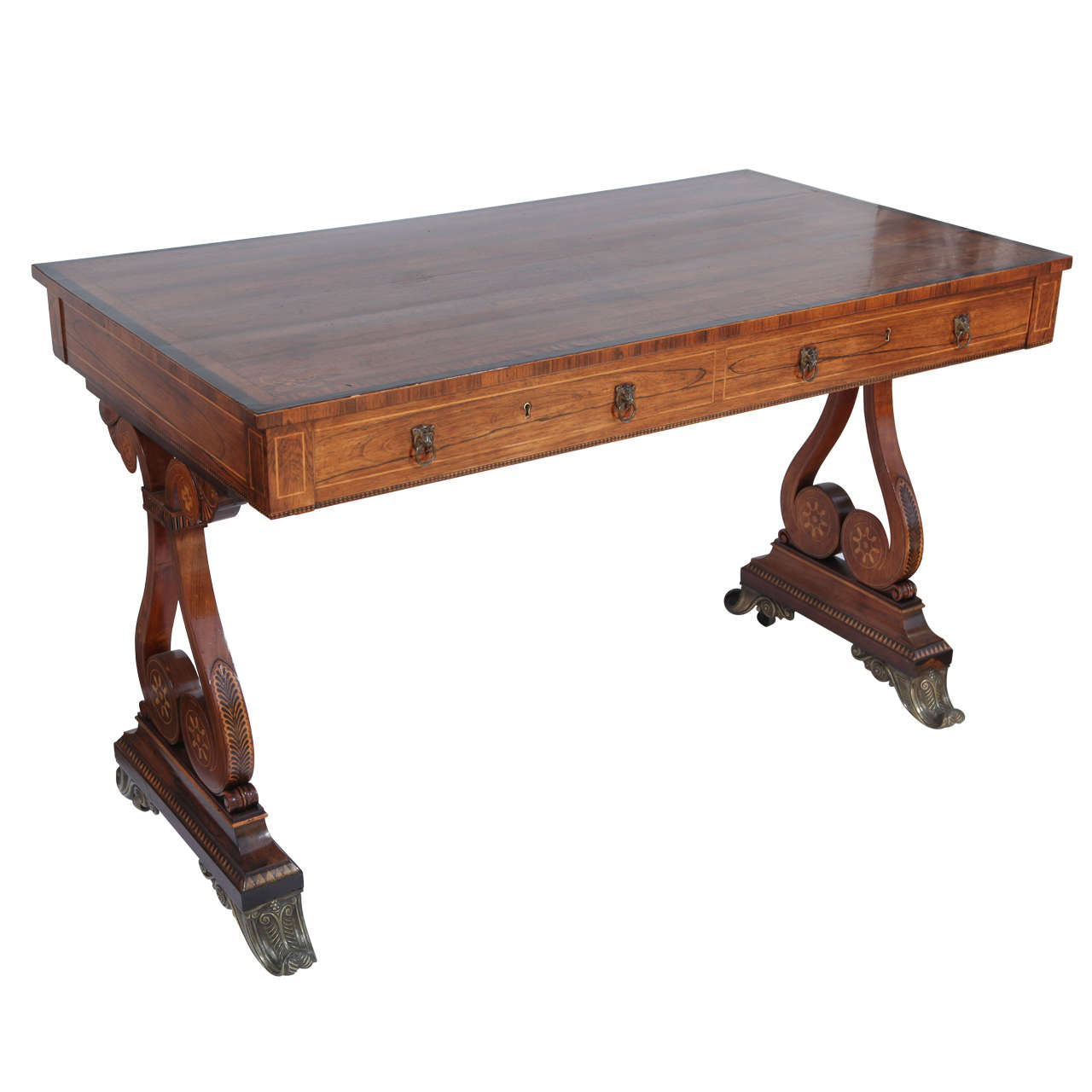 19th Century English Rosewood Regency Desk with Two Drawers For Sale at