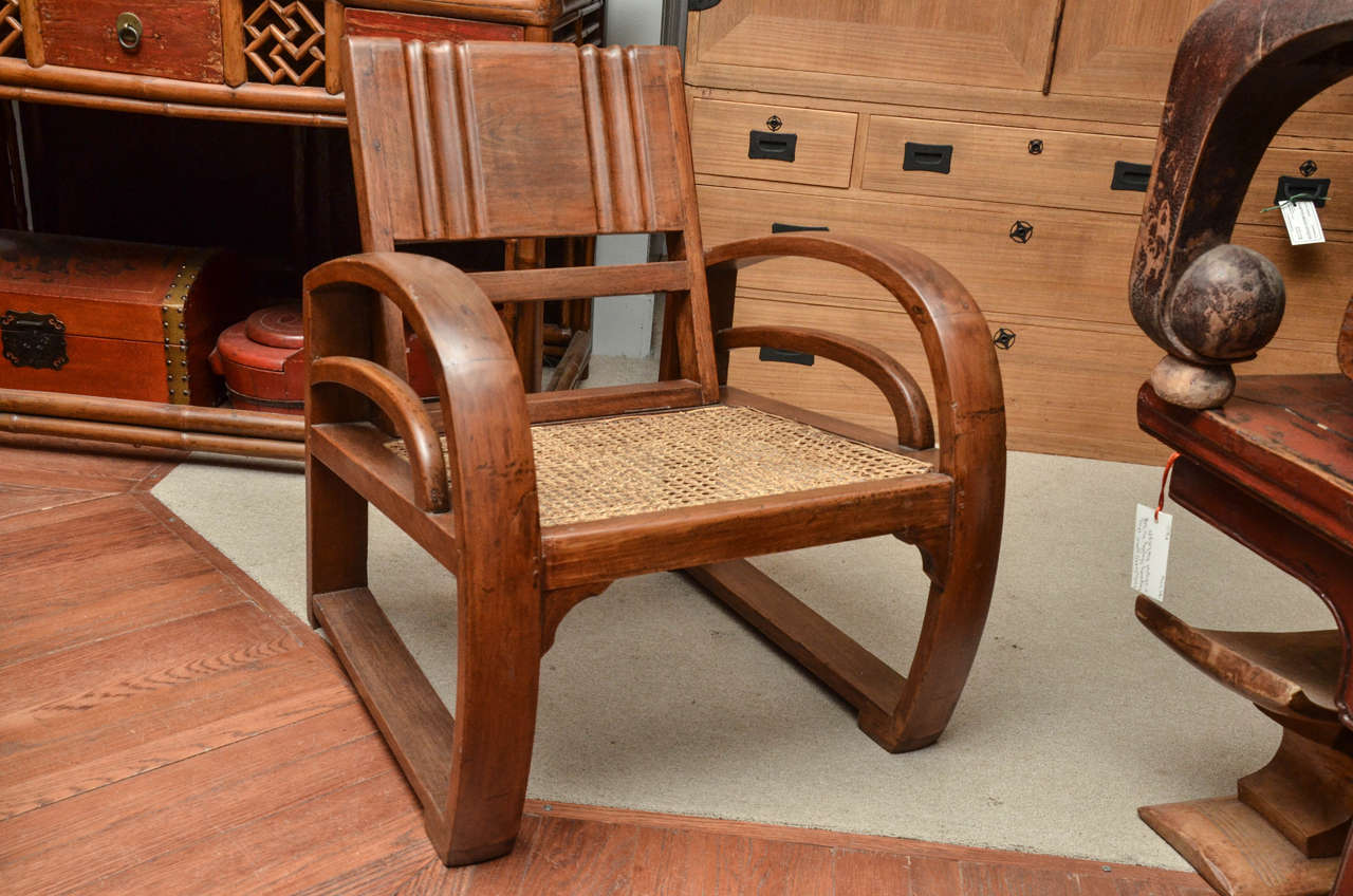 Turn of the Century Indonesian Dutch Colonial Deco Inspired Club Chair with Caned Seat ( two available, priced and sold separately )