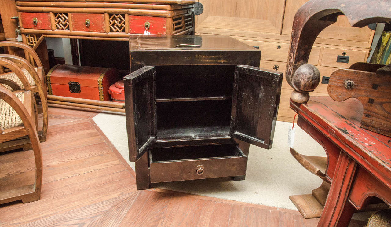 Late 19th Century Turn of the Century Qing Dynasty Black Lacquered Beijing Bedside Chest