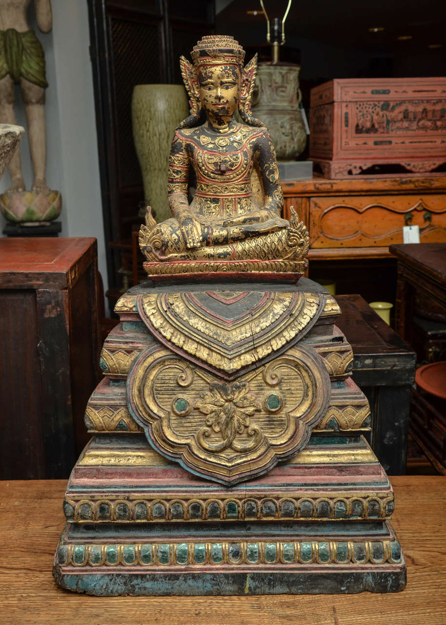 19th century carved Cambodian seated Buddha in 