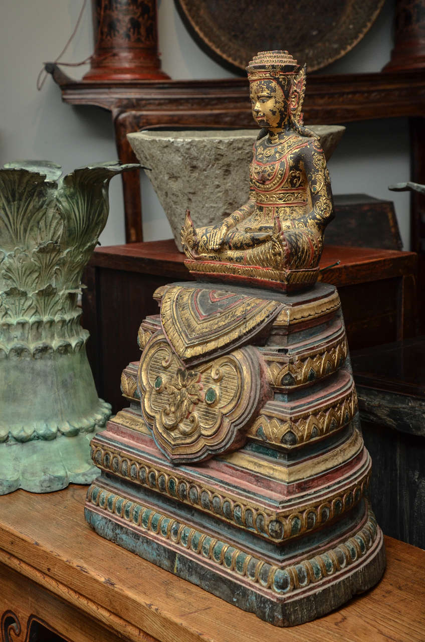19th Century Carved and Parcel-Gilt Cambodian Seated Buddha in Royal Dress In Excellent Condition For Sale In East Hampton, NY
