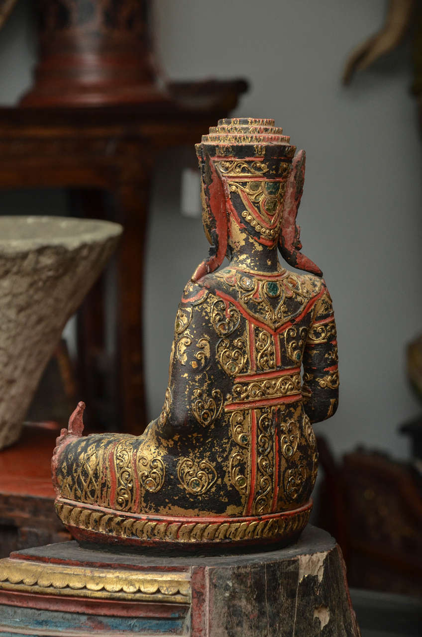 19th Century Carved and Parcel-Gilt Cambodian Seated Buddha in Royal Dress For Sale 1