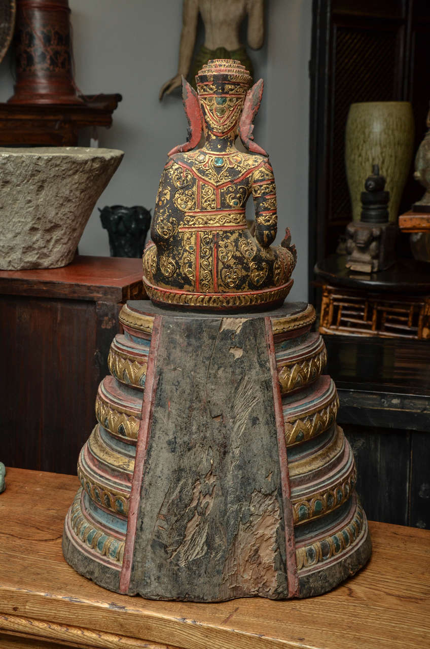 19th Century Carved and Parcel-Gilt Cambodian Seated Buddha in Royal Dress For Sale 4