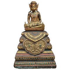 19th Century Carved and Parcel-Gilt Cambodian Seated Buddha in Royal Dress