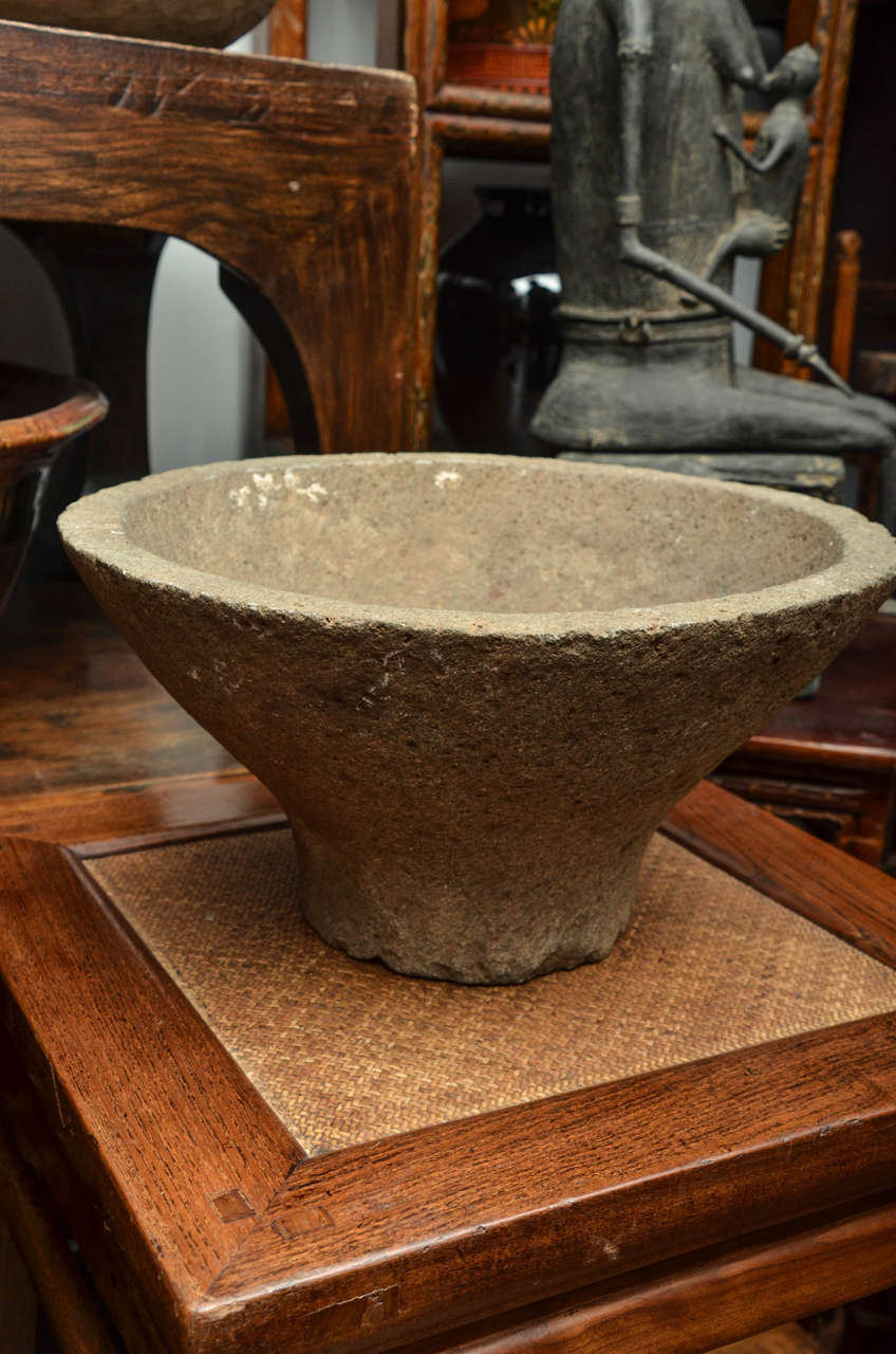 Chinese Late 18th Century Qing Dynasty Carved Stone Mortar For Sale