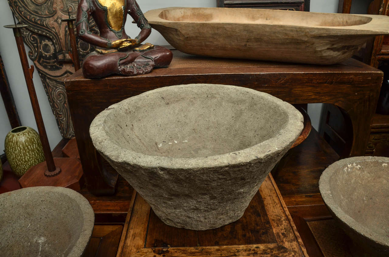 Late 18th Century Qing Dynasty Carved Stone Mortar For Sale 4