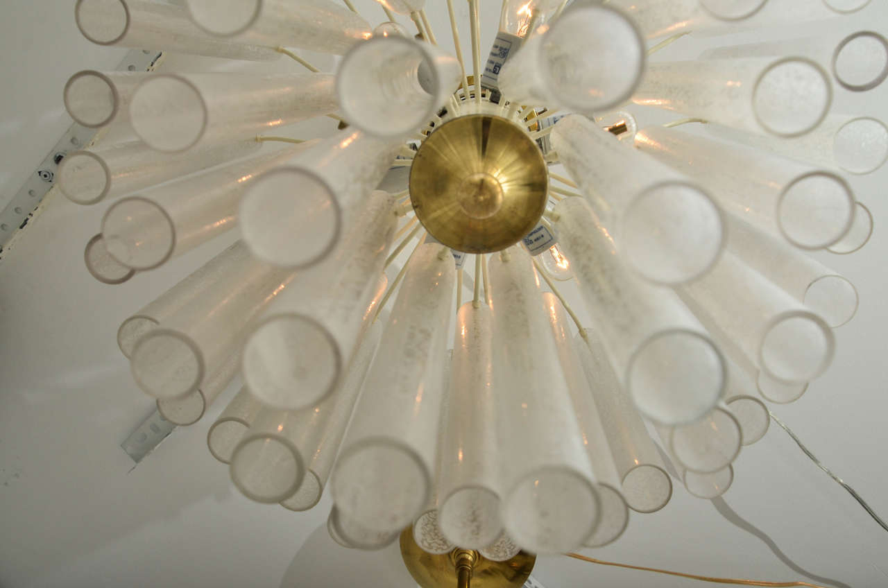 Three-Tier Chandelier Composed of Multiple Frosted Glass Tubes by Venini In Excellent Condition In Bridgehampton, NY