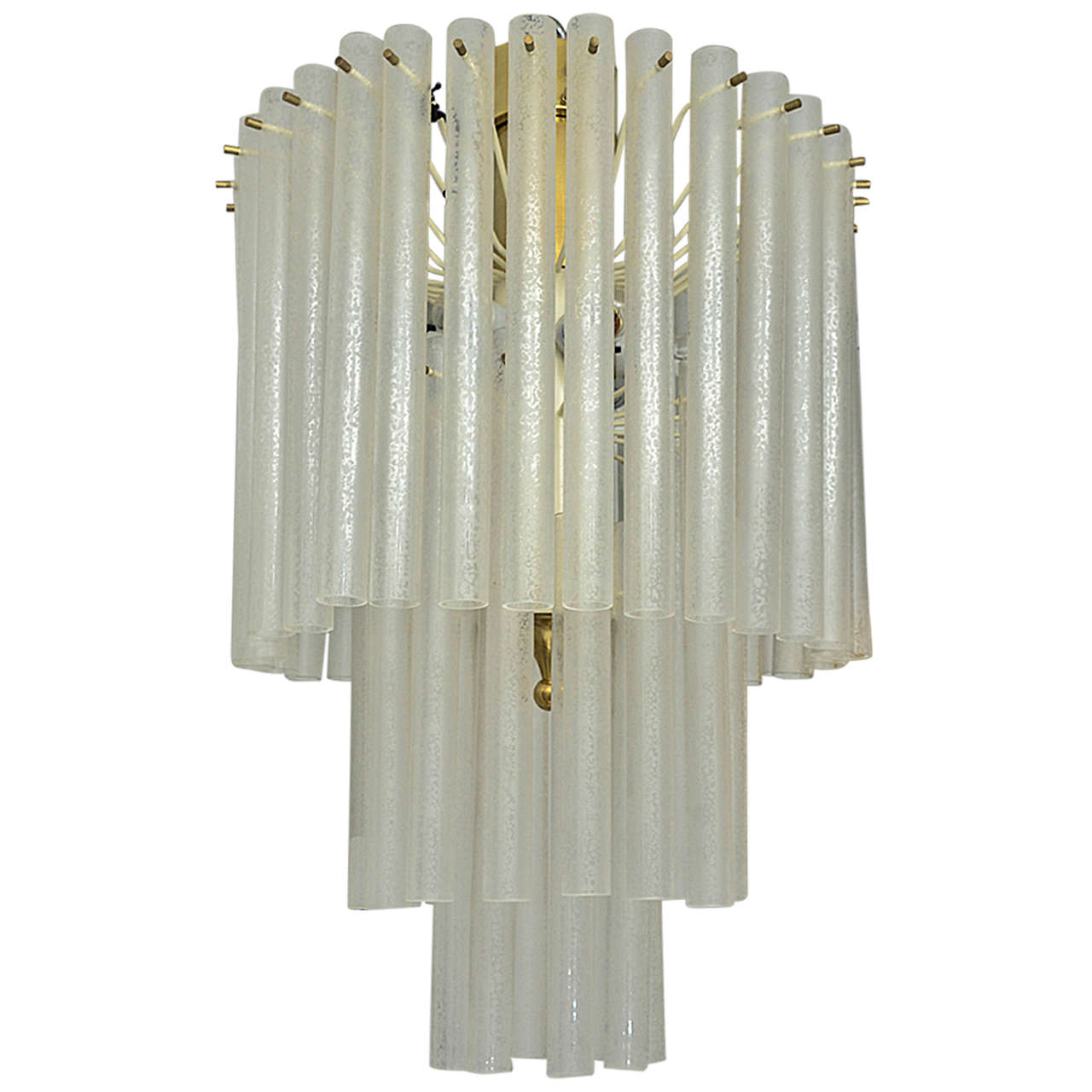 Three-Tier Chandelier Composed of Multiple Frosted Glass Tubes by Venini