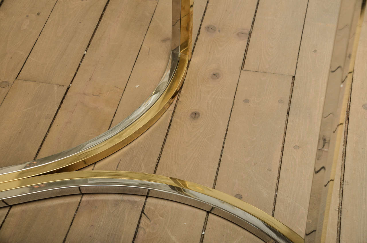 Mid-Century Modern Chrome and Brass Oval Dining Table with Smoked Glass Top