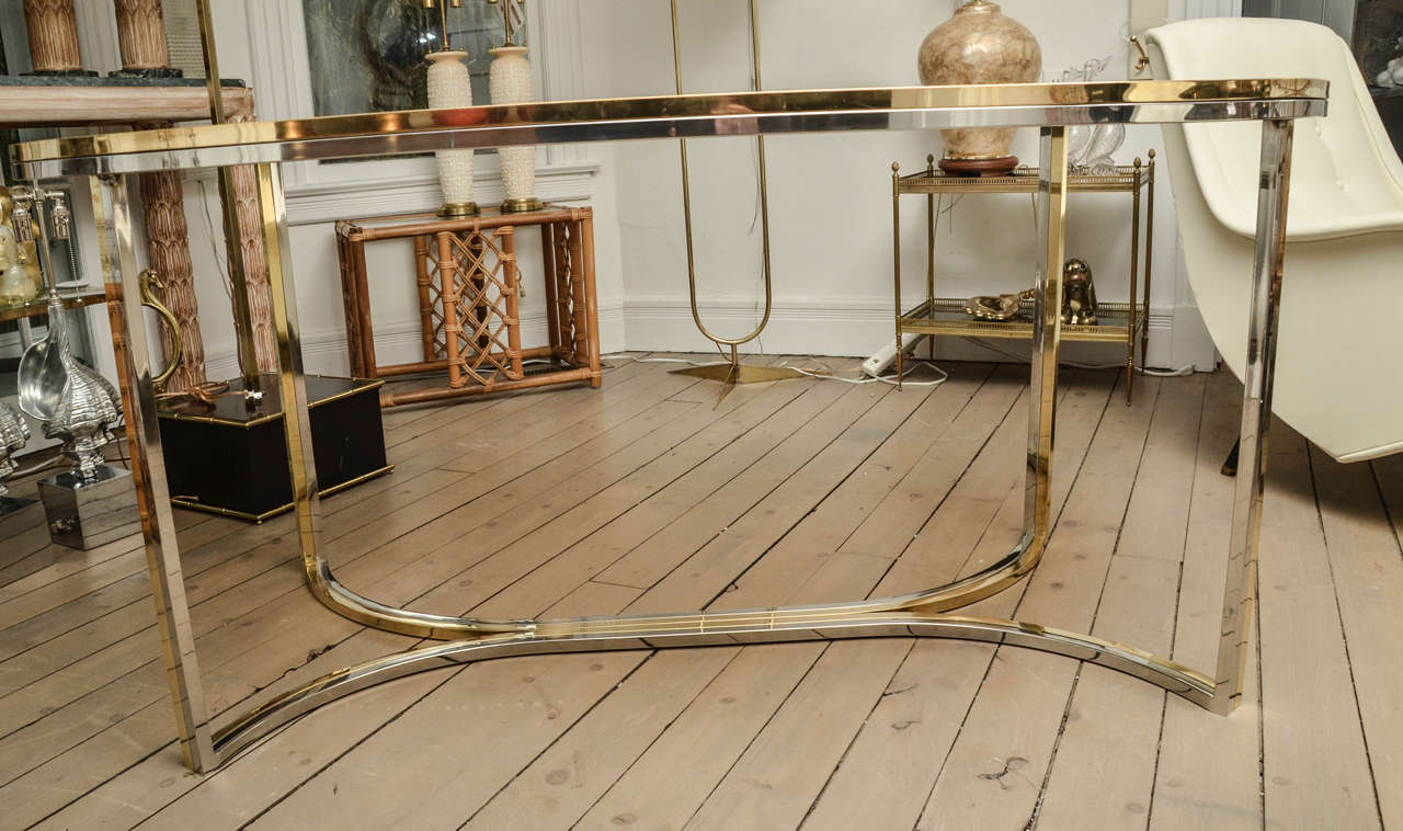 20th Century Chrome and Brass Oval Dining Table with Smoked Glass Top