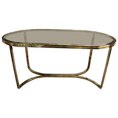 Chrome and Brass Oval Dining Table with Smoked Glass Top