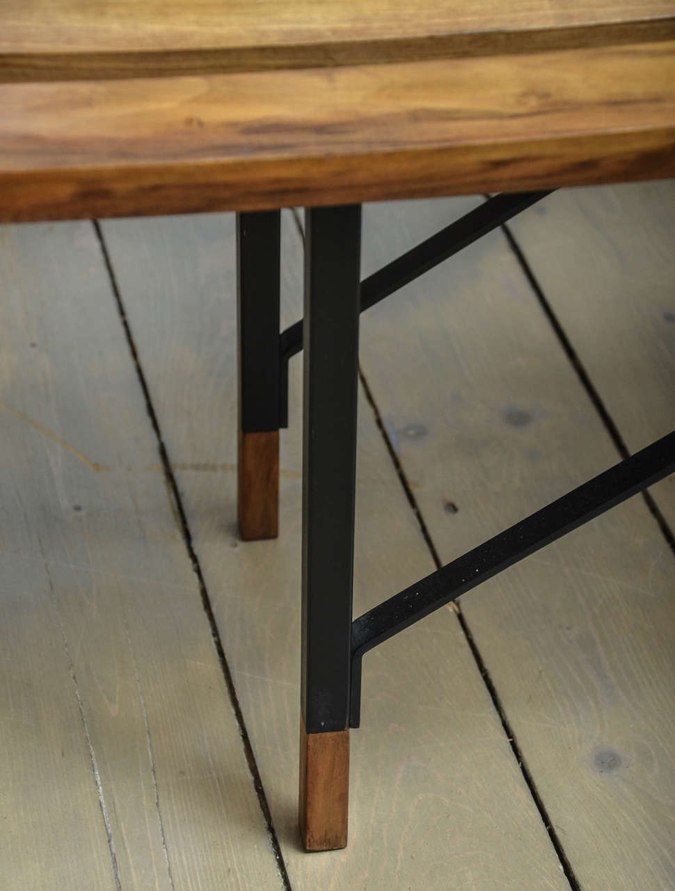 Wood Slat Benches with Black Metal Bases For Sale at 1stDibs black