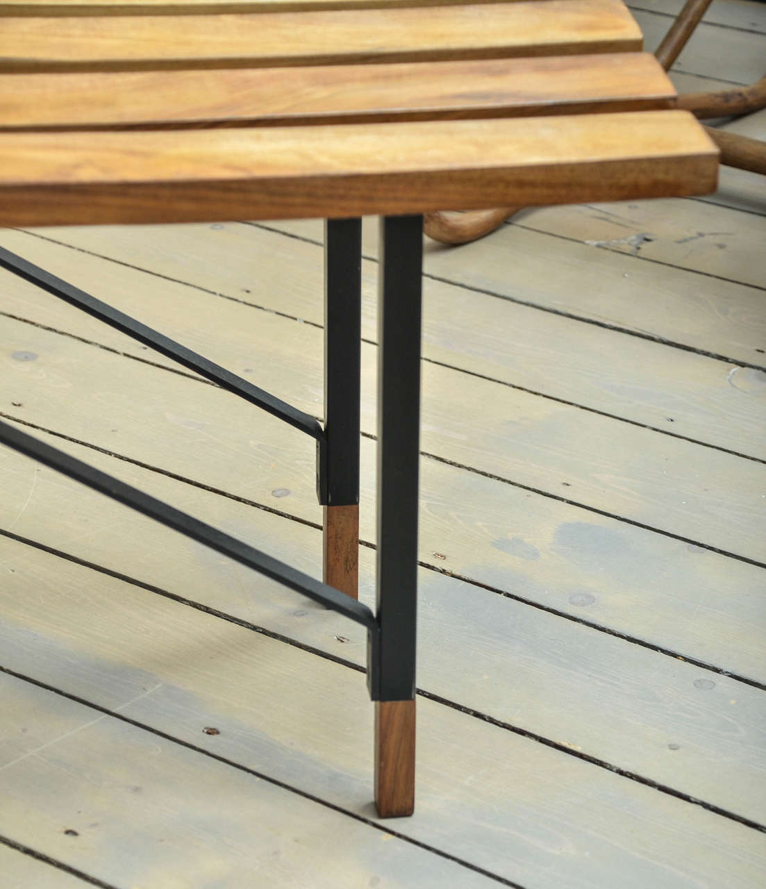 Wood Slat Benches with Black Metal Bases For Sale at 1stDibs black