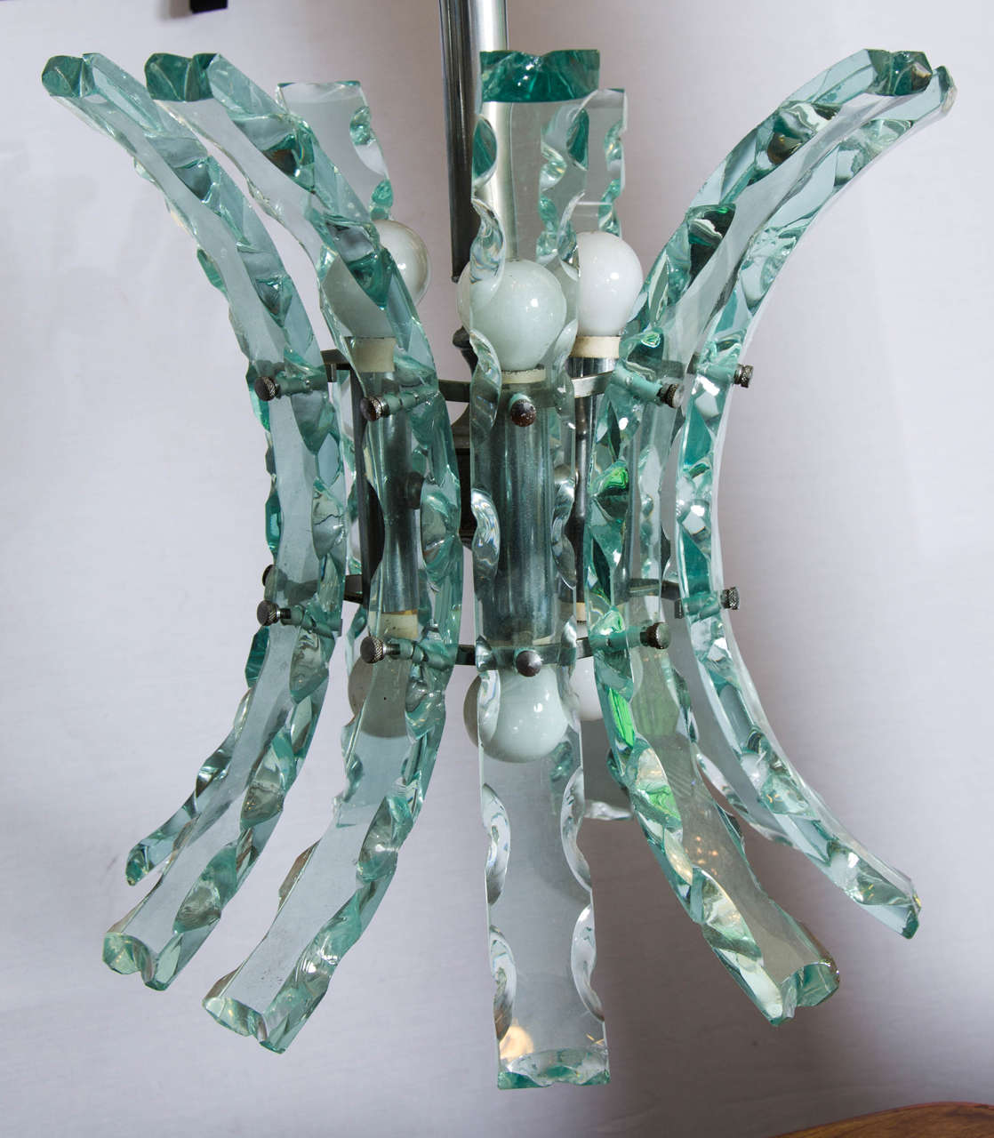 Mid-Century Modern Pair of 1950s Crystal Chandeliers in the Style of Fontana Arte