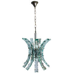 Pair of 1950s Crystal Chandeliers in the Style of Fontana Arte