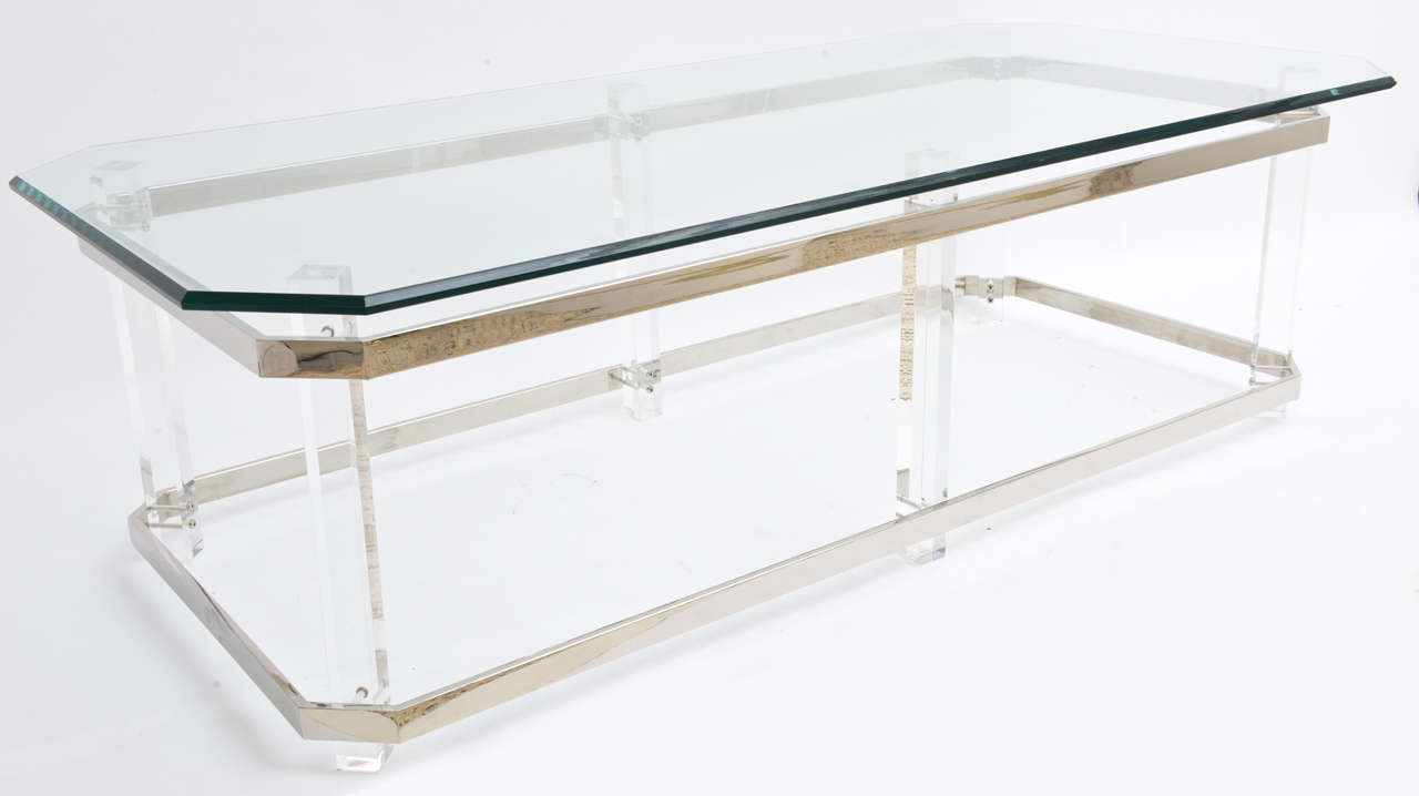 Modern Rectangular Lucite and Chrome Cocktail Table, Charles Hollis Jones, 1970s