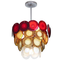 Four-Tiered Vistosi Red, Yellow, Green and White Disc Chandelier