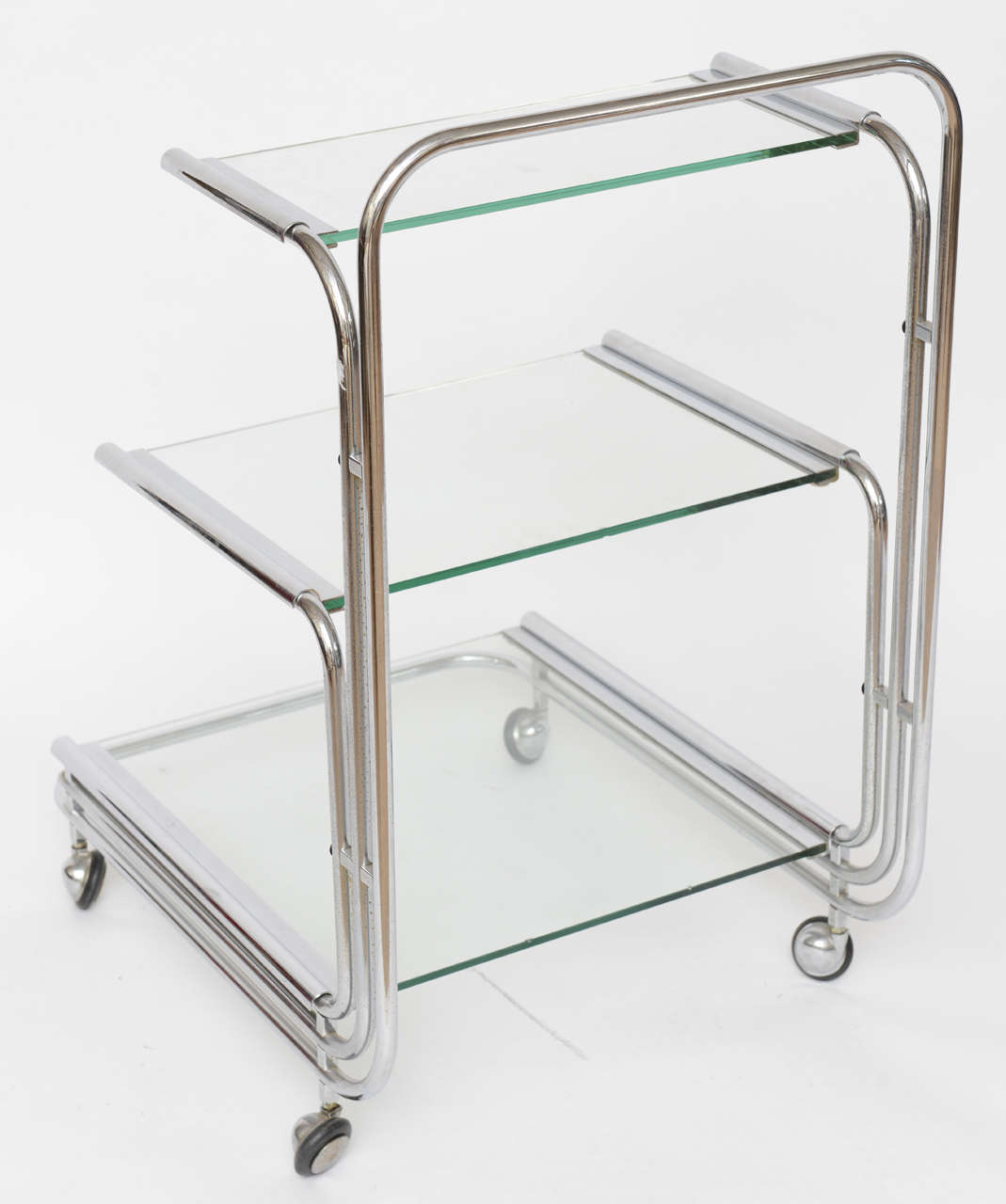 Italian Fontana Arte Chrome and Glass Bar Cart