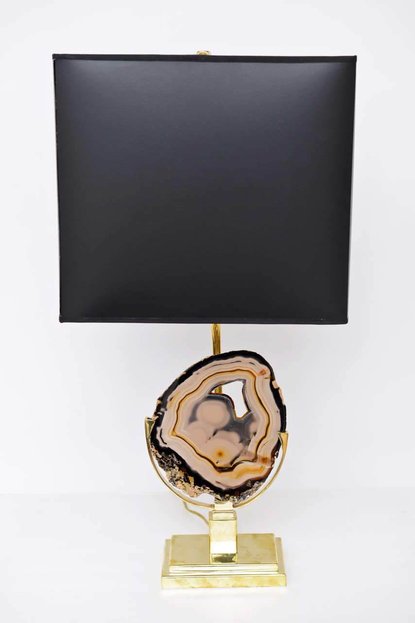 Provincial français Lampe de bureau à 2 lumières en laiton avec disques en agate de style provincial français Willy Daro en vente