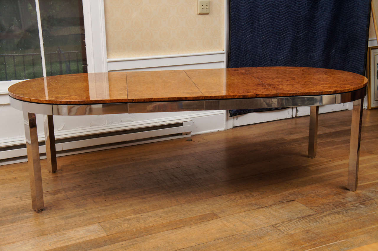 Pace Collection Burl Wood And Chrome Dining Table 1970