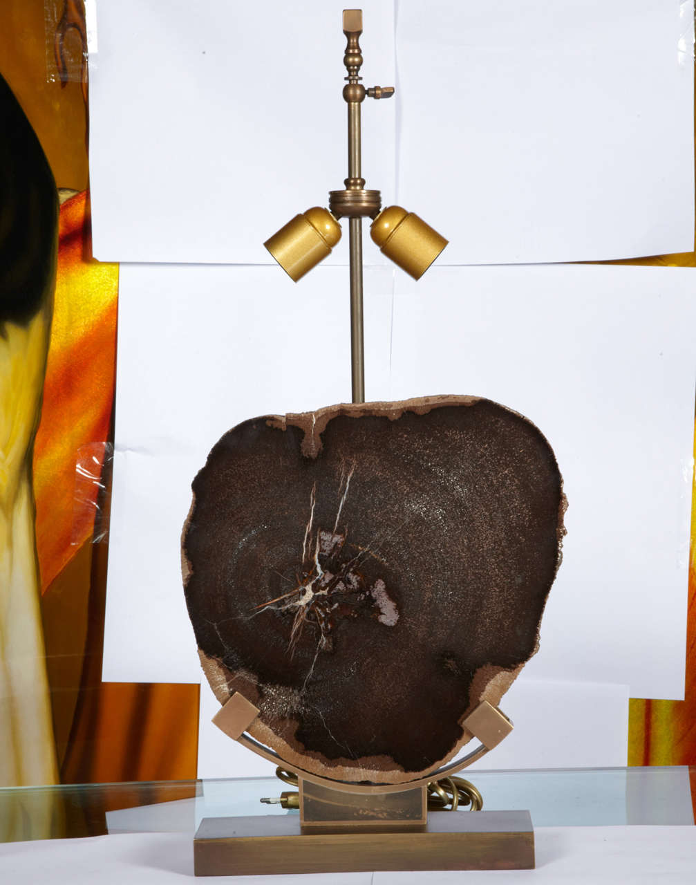 Nice Lamp with Petrified Wood by Willy Daro