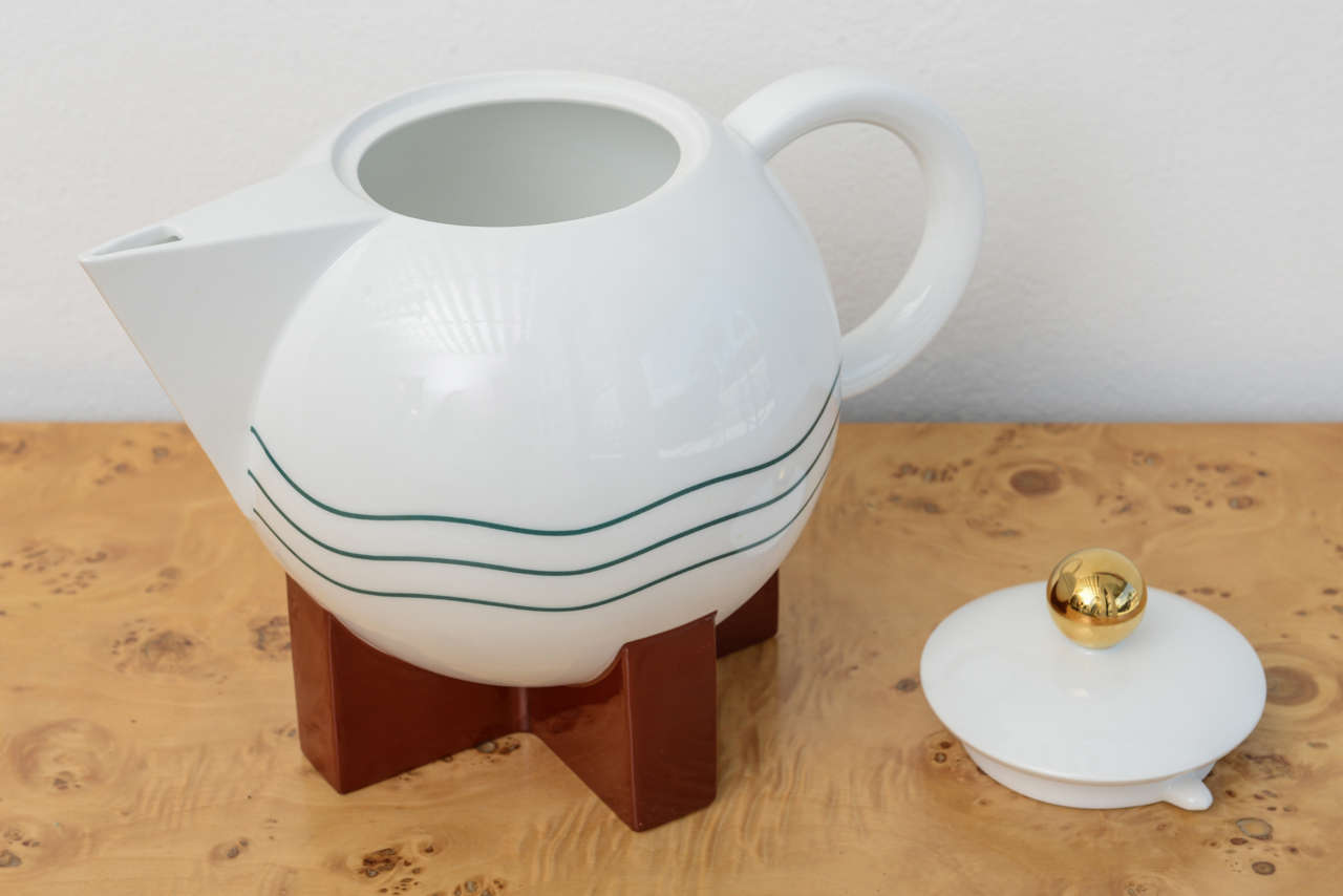 Ceramic Michael Graves Postmodern Tea Set & Strainer By Swid & Powell