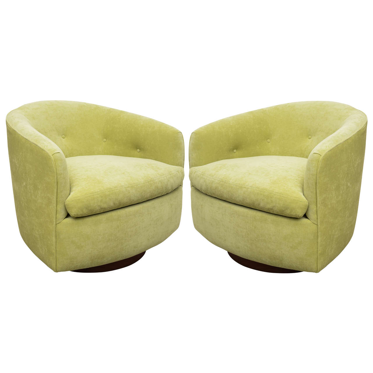 Milo Baughman Pair of Fabulous Swivel Barrel Chairs at 1stdibs
