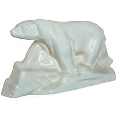 Large Bear Cracked Ceramic Bear Sculpture Signed L.V. Keramis