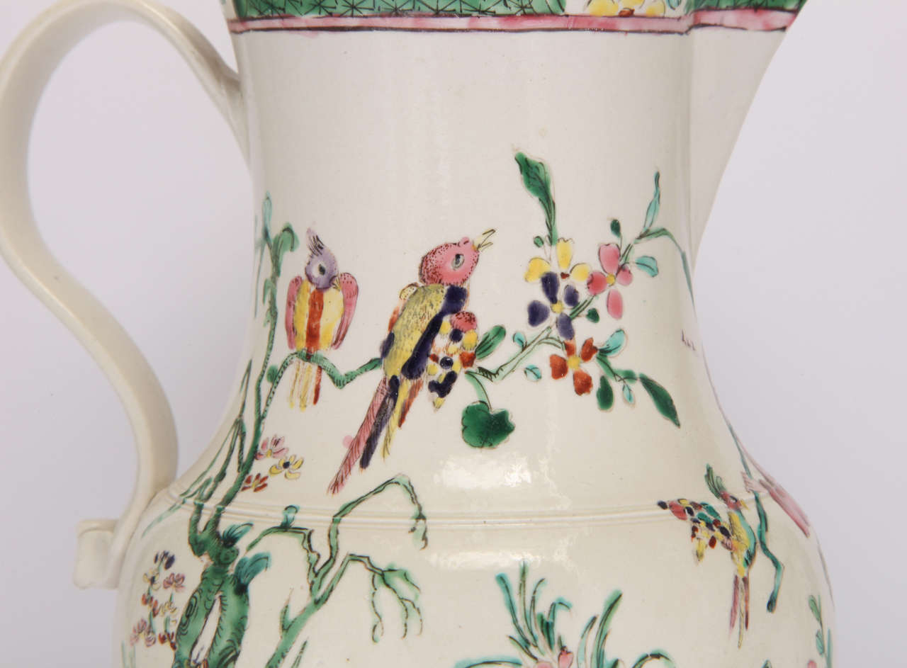 Rare English Salt Glazed Stoneware Pitcher Decorated with an Oriental Scene In Excellent Condition For Sale In New York, NY