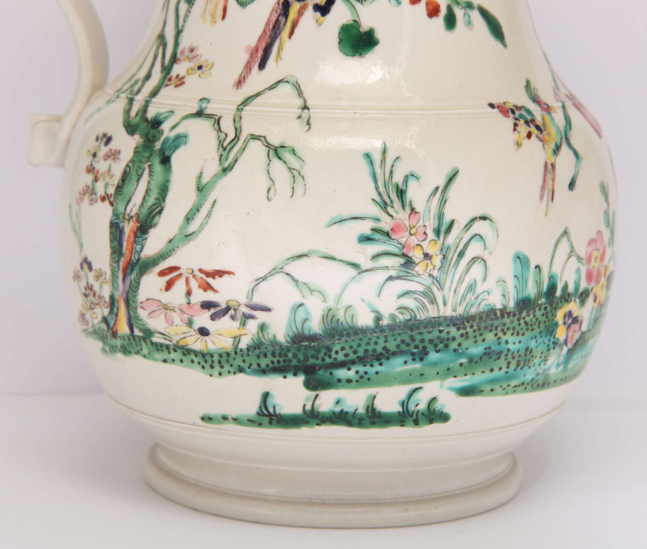 18th Century and Earlier Rare English Salt Glazed Stoneware Pitcher Decorated with an Oriental Scene For Sale