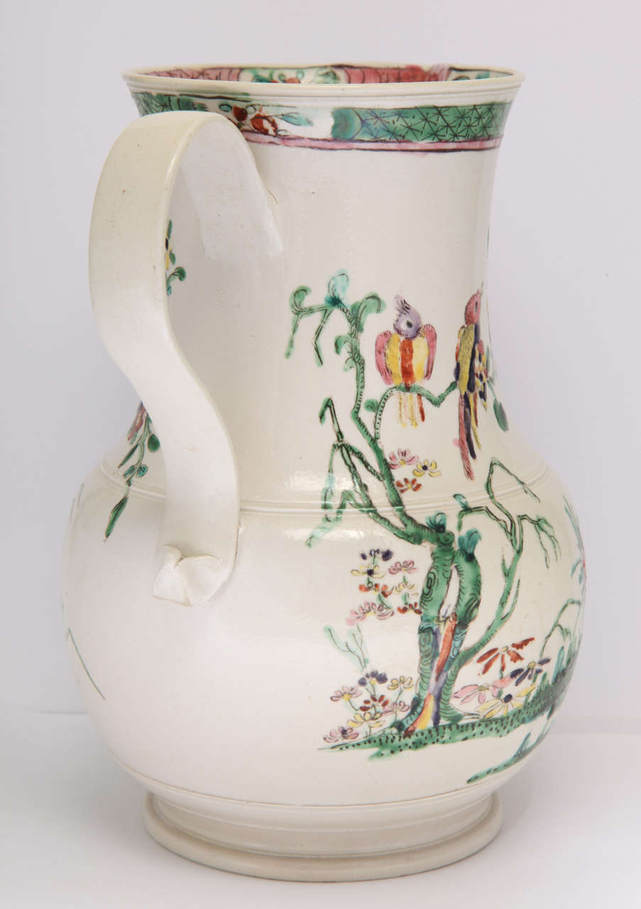 Pottery Rare English Salt Glazed Stoneware Pitcher Decorated with an Oriental Scene For Sale