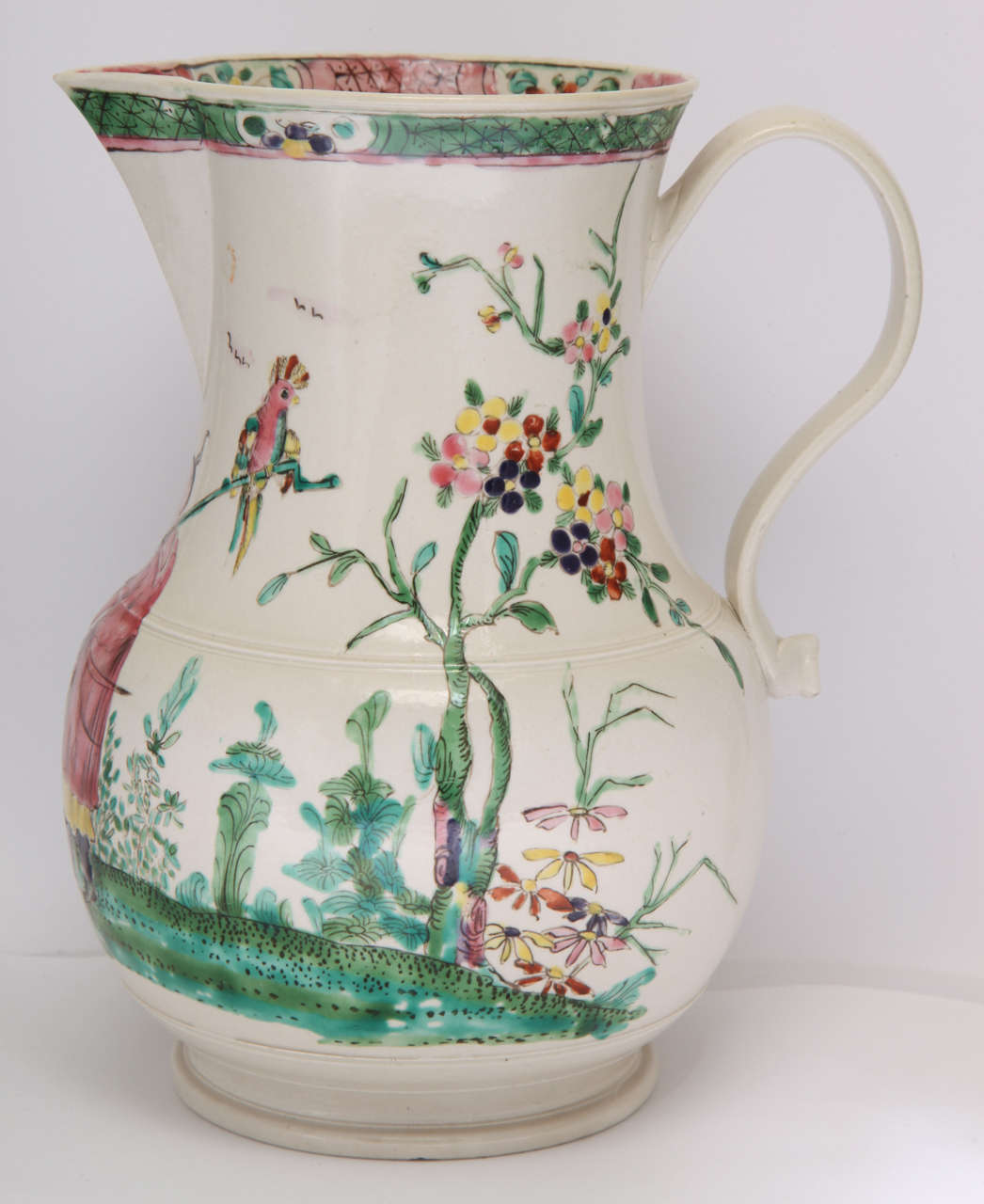 Rare English Salt Glazed Stoneware Pitcher Decorated with an Oriental Scene For Sale 1