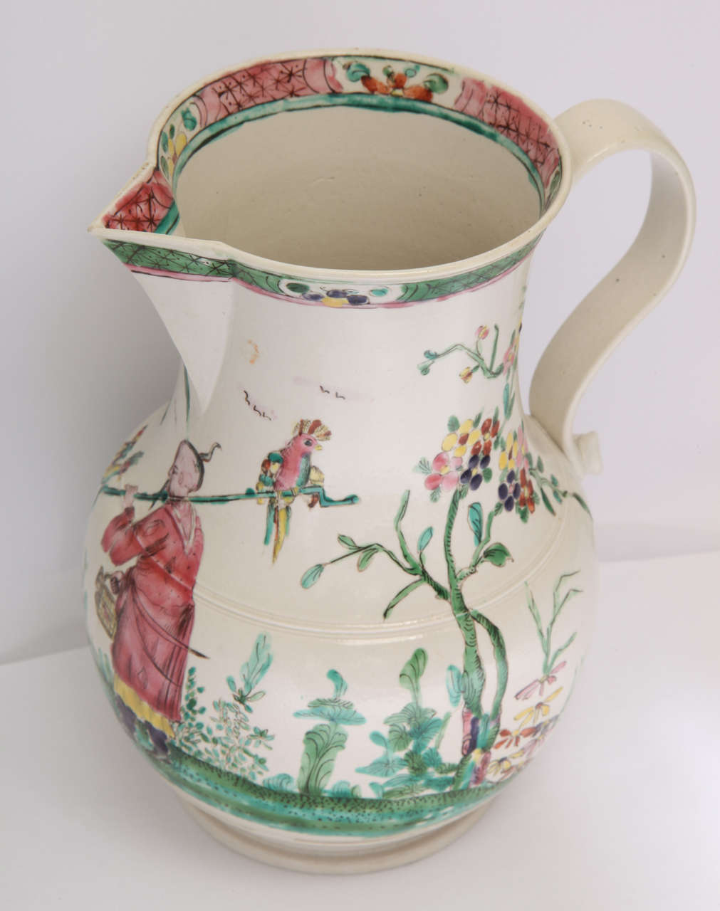Rare English Salt Glazed Stoneware Pitcher Decorated with an Oriental Scene For Sale 2
